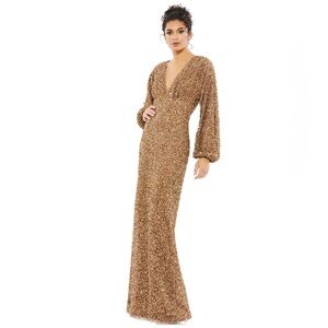 Mac Duggal Size 6 Gold 10791 Sequined Long Sleeve Column Gown Dress Formal